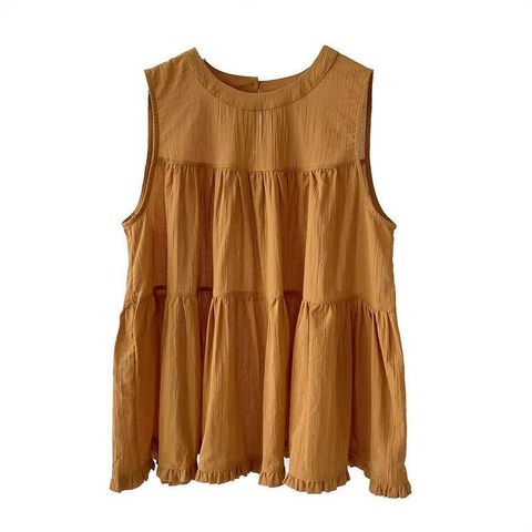 Hàng QC - Váy đũi ba lỗ nâu tây dáng xòe mát mẻ vintage hàn quốc mùa hè cho bé gái