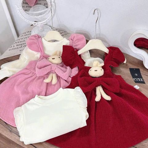 Váy nhung gấu kèm áo len tay bồng ấm áp xinh xắn điệu đà cho bé gái mặc đi chơi Tết noel 9-22kg