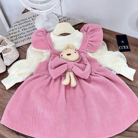 Váy nhung gấu kèm áo len tay bồng ấm áp xinh xắn điệu đà cho bé gái mặc đi chơi Tết noel 9-22kg