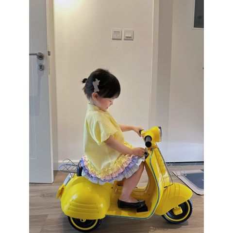 Hàng QC - Váy sơ mi tay bồng cầu vồng bèo xinh xắn dáng xòe dễ thương vintage hàn quốc mùa hè cho bé gái mặc đi chơi