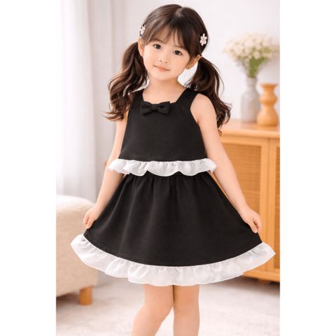 Set áo ba lỗ đính nơ kèm chân váy bèo xinh xắn điệu đà mùa hè cho bé gái phong cách hàn quốc