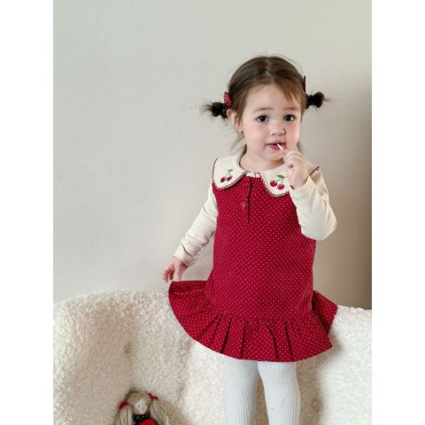 Hàng QC - Váy ba lỗ chấm bi kèm áo sơ mi cherry xinh xắn dễ thương mặc đi chơi Tết cho bé gái thu đông hottrend