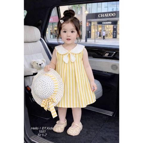 Váy ba lỗ kẻ vàng xinh xắn mát mẻ mùa hè phong cách hàn quốc kèm mũ cho bé gái 8-20kg kèm ảnh thật