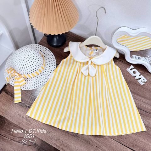 Váy ba lỗ kẻ vàng xinh xắn mát mẻ mùa hè phong cách hàn quốc kèm mũ cho bé gái 8-20kg kèm ảnh thật