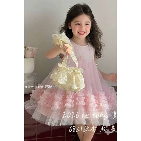 Hàng QC - Váy đầm ba lỗ nhúm nơ voan xòe bồng xinh xắn dễ thương phong cách hàn quốc mùa hè cho bé gái