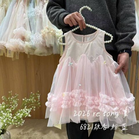 Hàng QC - Váy đầm ba lỗ nhúm nơ voan xòe bồng xinh xắn dễ thương phong cách hàn quốc mùa hè cho bé gái