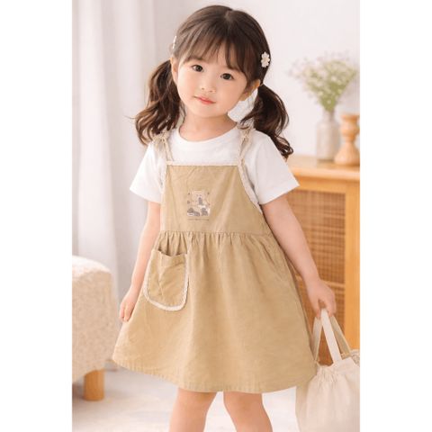 Váy thô hai dây buộc nơ vai gấu xinh cute đáng yêu QC vintage hàn quốc cho bé gái mùa hè kèm ảnh thật