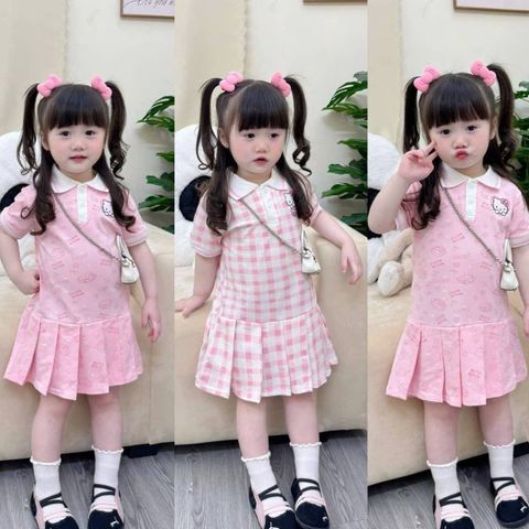 Váy hello kitty cổ polo xinh xắn dễ thương đáng yêu dáng xòe mặc mùa hè mát mẻ cho bé gái phong cách hàn quốc hottrend