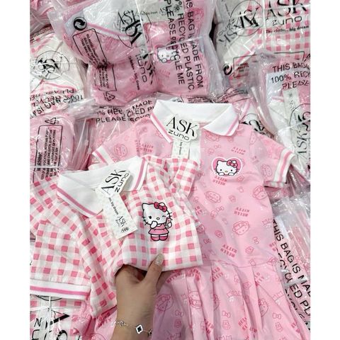 Váy hello kitty cổ polo xinh xắn dễ thương đáng yêu dáng xòe mặc mùa hè mát mẻ cho bé gái phong cách hàn quốc hottrend