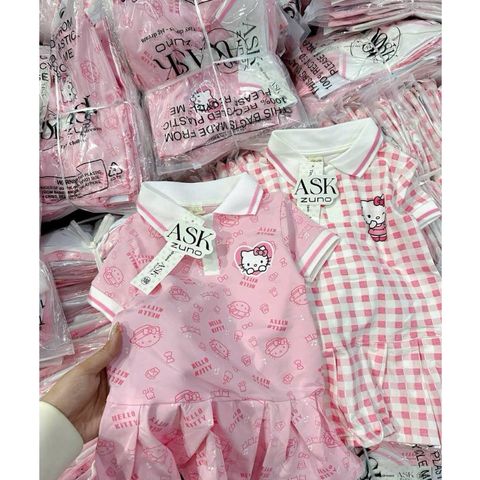 Váy hello kitty cổ polo xinh xắn dễ thương đáng yêu dáng xòe mặc mùa hè mát mẻ cho bé gái phong cách hàn quốc hottrend