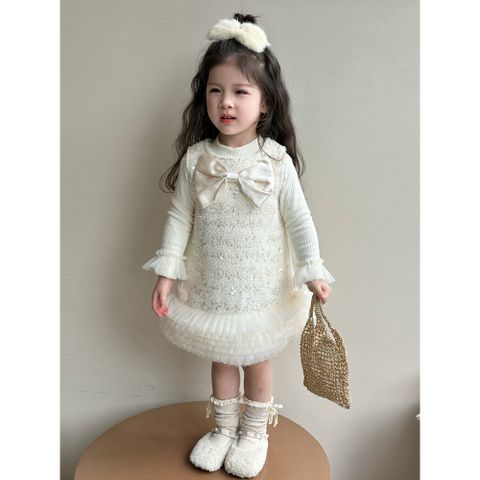Hàng QC Váy đầm bé gái dạ phối voan bồng nơ tiểu thư công chúa xinh xắn dễ thương điệu đà mặc đi chơi noel Tết  mùa đông