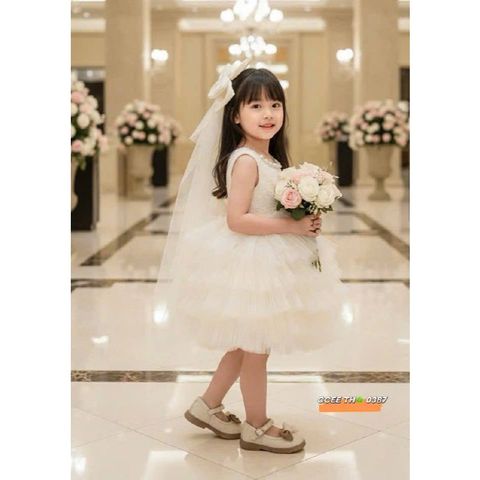 Váy ba lỗ công chúa tầng bồng xòe kèm cặp nơ xinh xắn dễ thương cho bé gái mặc đi chơi tiệc sinh nhật đáng yêu