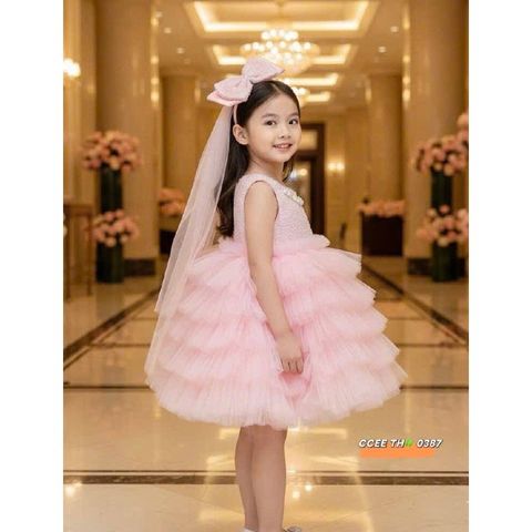 Váy ba lỗ công chúa tầng bồng xòe kèm cặp nơ xinh xắn dễ thương cho bé gái mặc đi chơi tiệc sinh nhật đáng yêu