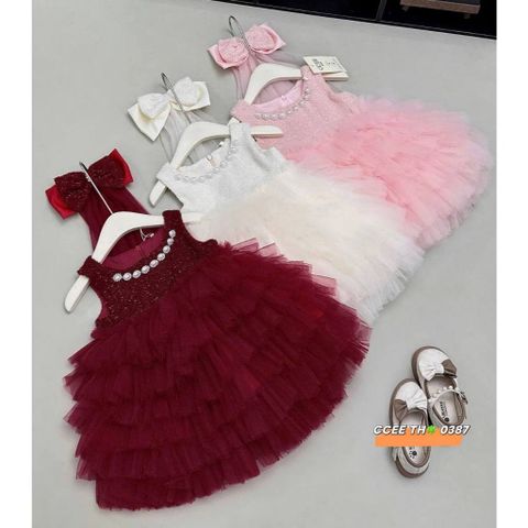 Váy ba lỗ công chúa tầng bồng xòe kèm cặp nơ xinh xắn dễ thương cho bé gái mặc đi chơi tiệc sinh nhật đáng yêu