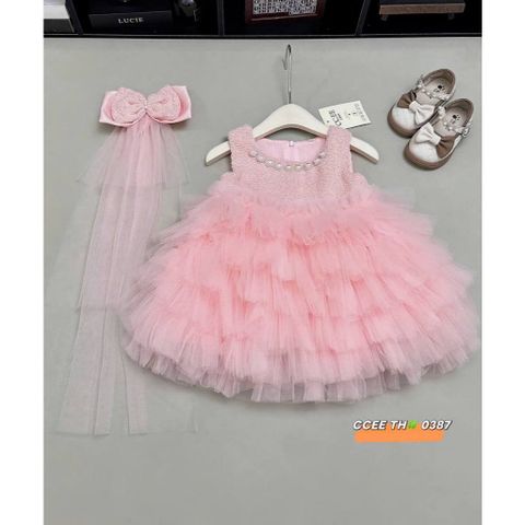 Váy ba lỗ công chúa tầng bồng xòe kèm cặp nơ xinh xắn dễ thương cho bé gái mặc đi chơi tiệc sinh nhật đáng yêu