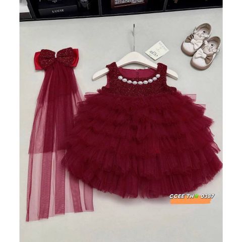 Váy ba lỗ công chúa tầng bồng xòe kèm cặp nơ xinh xắn dễ thương cho bé gái mặc đi chơi tiệc sinh nhật đáng yêu