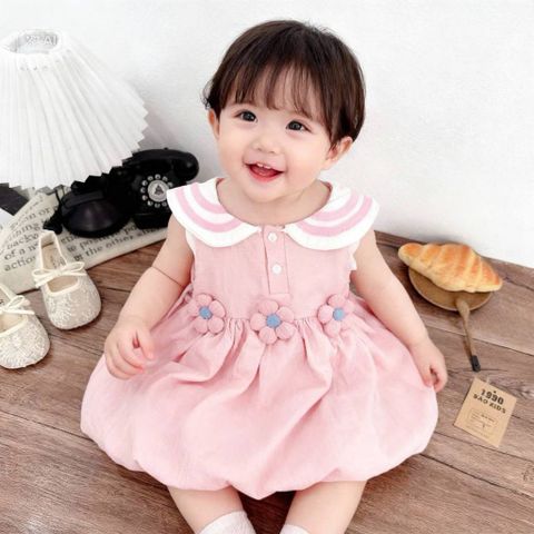 Váy ba lỗ đũi hello kitty đính hoa dáng bí bom xinh xắn điệu đà mát mẻ mùa hè cho bé gái 10-30kg kèm ảnh thật