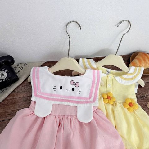 Váy ba lỗ đũi hello kitty đính hoa dáng bí bom xinh xắn điệu đà mát mẻ mùa hè cho bé gái 10-30kg kèm ảnh thật
