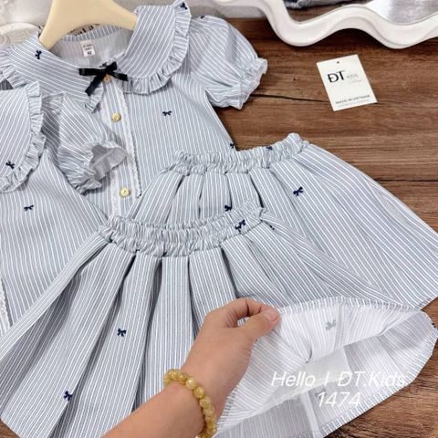 Set váy áo sơ mi nơ thiết kế xinh xắn dễ thương điệu đà mùa hè mặc đi chơi đi học cho bé gái 8-20kg kèm ảnh thật