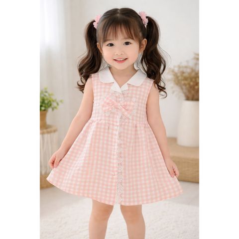 Váy ba lỗ đũi kẻ nơ ren xinh xắn dễ thương phong cách hàn quốc mát mẻ thoáng khí mùa hè cho bé gái 10-30kg kèm ảnh thật