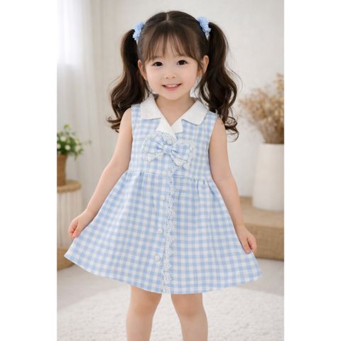 Váy ba lỗ đũi kẻ nơ ren xinh xắn dễ thương phong cách hàn quốc mát mẻ thoáng khí mùa hè cho bé gái 10-30kg kèm ảnh thật