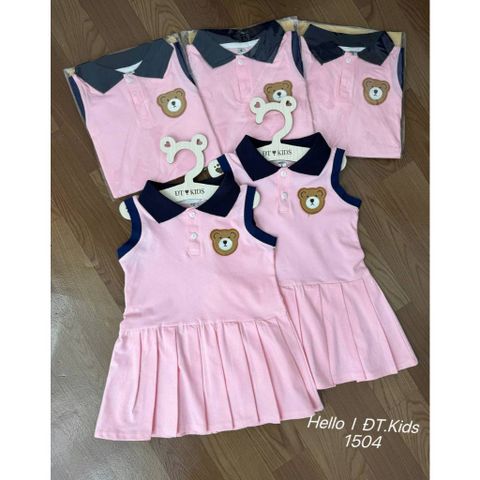 Váy ba lỗ cotton thêu gấu cổ polo viền xinh xắn đáng yêu mát mẻ thoáng khí mùa hè phong cách hàn quốc cho bé gái