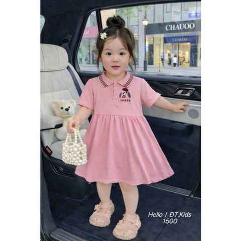Set váy thun cotton cổ polo chó con dáng xòe mát mẻ xinh xắn đáng yêu phong cách hàn quốc mùa hè cho bé gái
