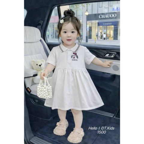 Set váy thun cotton cổ polo chó con dáng xòe mát mẻ xinh xắn đáng yêu phong cách hàn quốc mùa hè cho bé gái