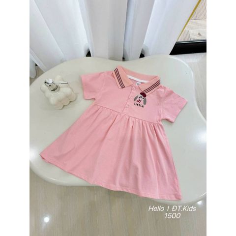 Set váy thun cotton cổ polo chó con dáng xòe mát mẻ xinh xắn đáng yêu phong cách hàn quốc mùa hè cho bé gái