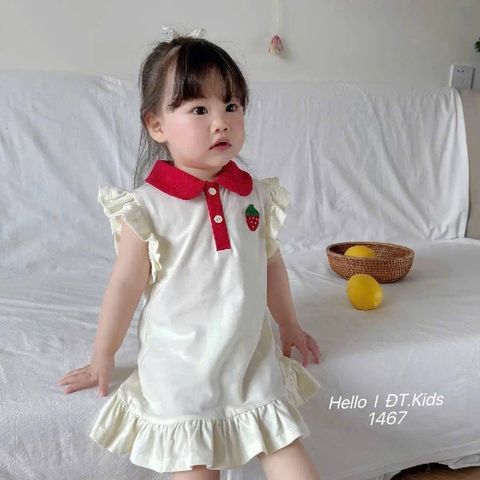 Váy đầm bé gái cotton cánh tiên quả dâu bèo dáng xòe xinh xắn đáng yêu mùa hè phong cách hàn quốc