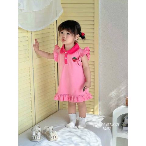 Váy đầm bé gái cotton cánh tiên quả dâu bèo dáng xòe xinh xắn đáng yêu mùa hè phong cách hàn quốc
