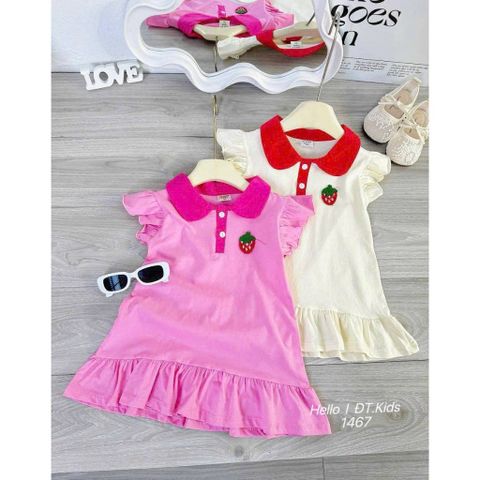 Váy đầm bé gái cotton cánh tiên quả dâu bèo dáng xòe xinh xắn đáng yêu mùa hè phong cách hàn quốc