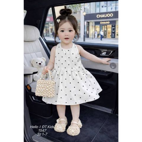 Váy hai dây chấm bi đính nơ xinh xắn điệu đà cho bé gái mặc đi chơi mùa hè 8-20kg kèm ảnh thật