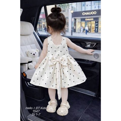 Váy hai dây chấm bi đính nơ xinh xắn điệu đà cho bé gái mặc đi chơi mùa hè 8-20kg kèm ảnh thật