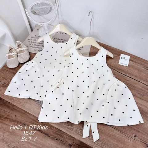 Váy hai dây chấm bi đính nơ xinh xắn điệu đà cho bé gái mặc đi chơi mùa hè 8-20kg kèm ảnh thật
