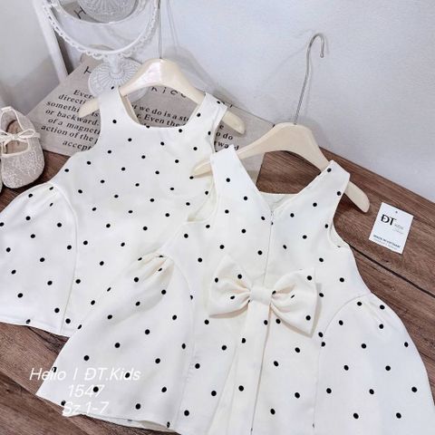 Váy hai dây chấm bi đính nơ xinh xắn điệu đà cho bé gái mặc đi chơi mùa hè 8-20kg kèm ảnh thật