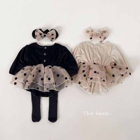 Hàng QC - Váy bodysuit chấm bi xinh xắn thu đông đáng yêu dễ thương phong cách công chúa bé gái