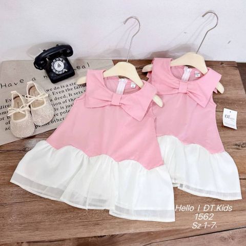 Váy ba lỗ nơ phối voan xẻ tà xinh xắn dễ thương đáng yêu mùa hè mát mẻ phong cách hàn quốc cho bé gái