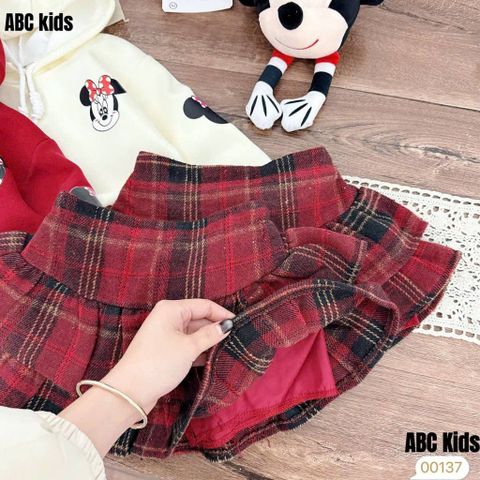 Set áo nỉ micky hoodie lót bông kèm chân váy dạ ấm xinh xắn dễ thương mặc đi chơi mùa đông noel Tết cho bé gái 10-30kg