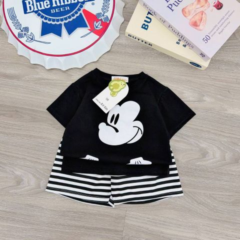 Bộ thun cotton micky kẻ cute dễ thương đáng yêu phong cách hàn quốc mùa hè mát mẻ cho bé