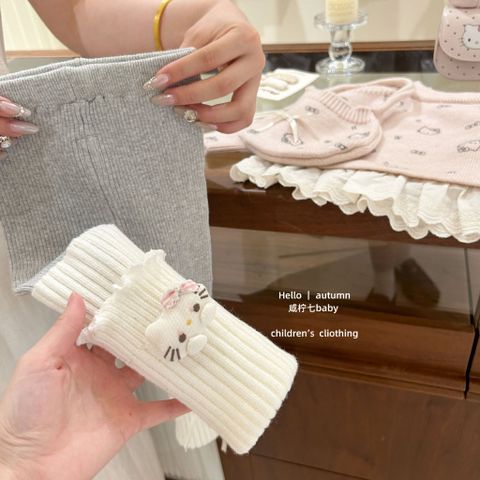 Hàng QC Set áo len ren bèo mèo hello kitty xinh xắn đáng yêu ấm áp kèm túi và quần cho bé gái thu đông hàn quốc