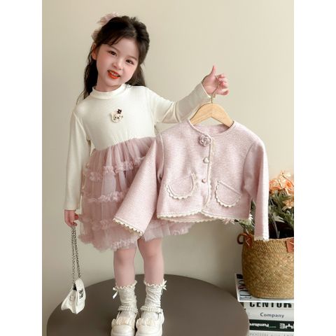 Hàng QC Set váy áo voan bồng bềnh điệu đà công chúa xinh xắn dễ thương kèm áo khoác ngoài thu đông hàn quốc cho bé gái