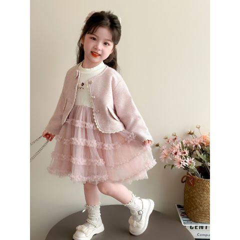 Hàng QC Set váy áo voan bồng bềnh điệu đà công chúa xinh xắn dễ thương kèm áo khoác ngoài thu đông hàn quốc cho bé gái