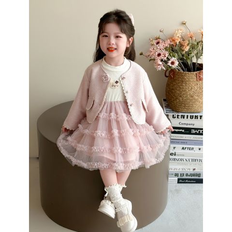 Hàng QC Set váy áo voan bồng bềnh điệu đà công chúa xinh xắn dễ thương kèm áo khoác ngoài thu đông hàn quốc cho bé gái