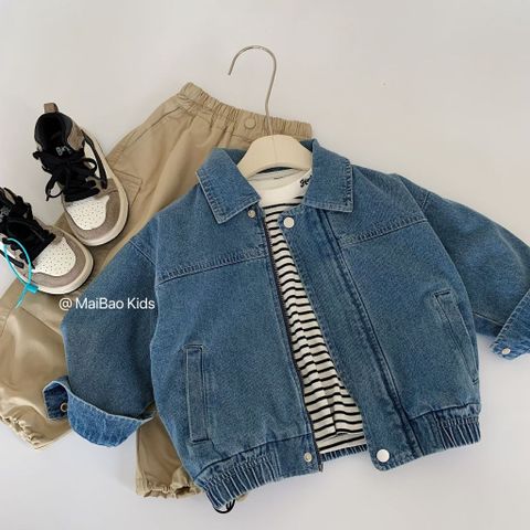 Hàng QC - Áo khoác jean denim trơn basic phong cách hàn quốc mặc thu đông cho bé trai