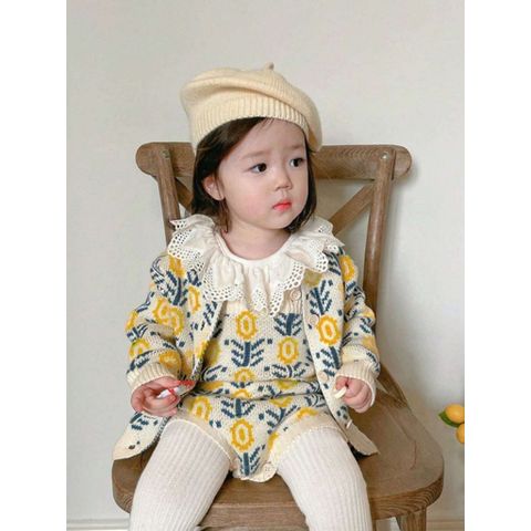 Hàng QC - Set len hoa bodysuit kèm áo khoác xinh xắn dễ thương đáng yêu phong cách hàn quốc hottrend cho bé gái thu đông