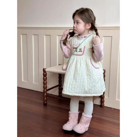 Hàng QC Váy ba lỗ gấu cute đáng yêu lót bông ấm áp dày dặn kèm áo thun dài tay cho bé gái phong cách thu đông