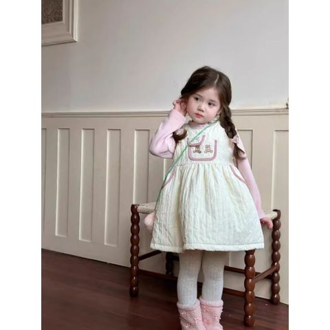 Hàng QC Váy ba lỗ gấu cute đáng yêu lót bông ấm áp dày dặn kèm áo thun dài tay cho bé gái phong cách thu đông