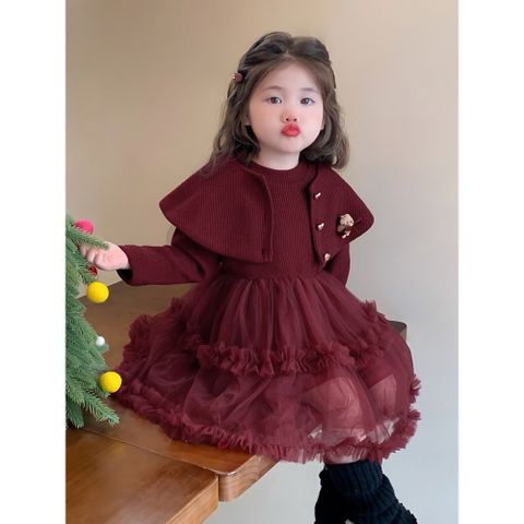 Hàng QC - Váy đầm công chúa voan phối len dáng xòe bồng tầng xinh xắn mùa đông mặc đi chơi noel Tết cho bé gái