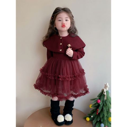 Hàng QC - Váy đầm công chúa voan phối len dáng xòe bồng tầng xinh xắn mùa đông mặc đi chơi noel Tết cho bé gái